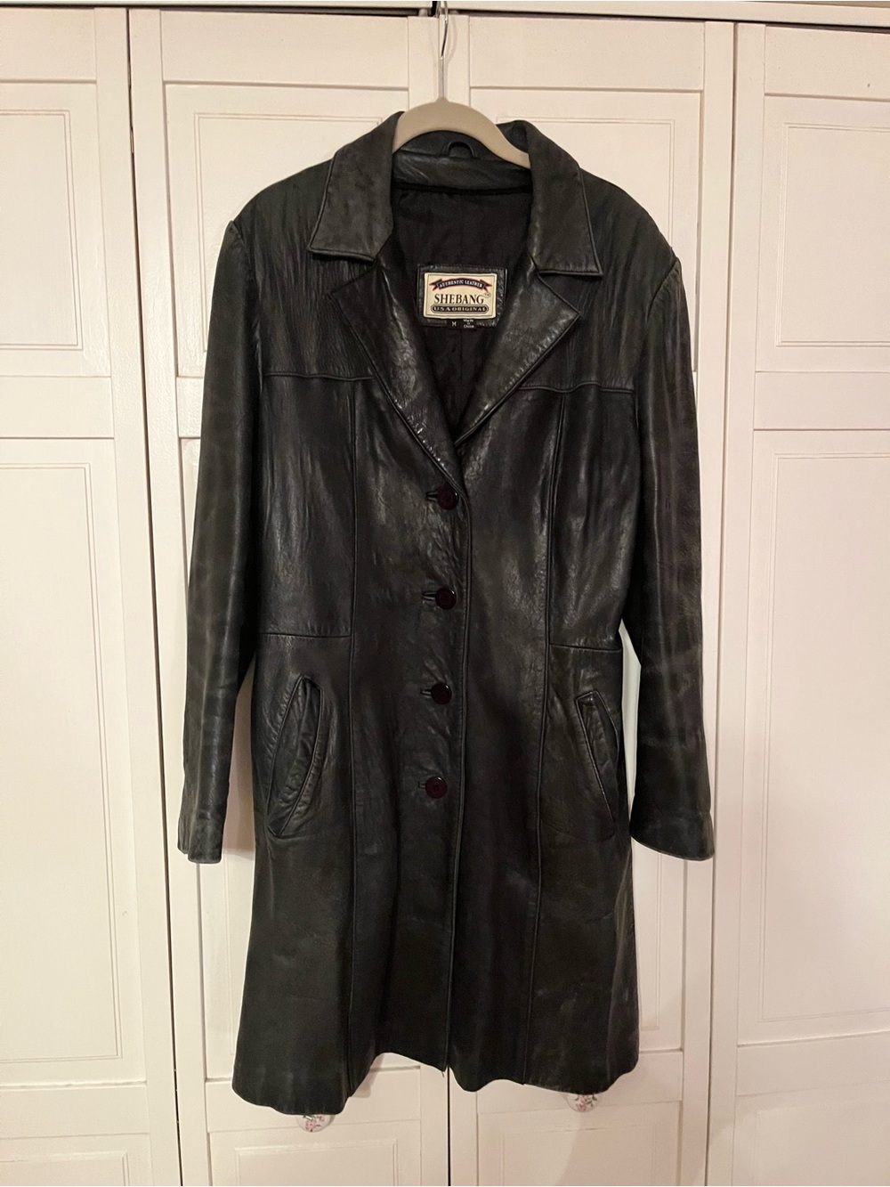 Women's Black LeatherVintage 80’s Long Coat